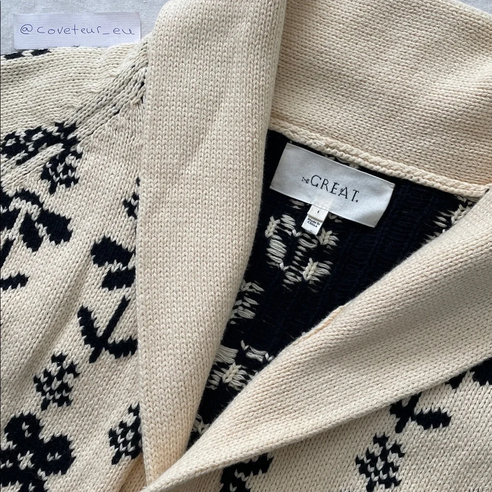 The Great. Garden Lodge Cardigan Sweater in Black and Cream Floral. Size 1. - Picture 5 of 9
